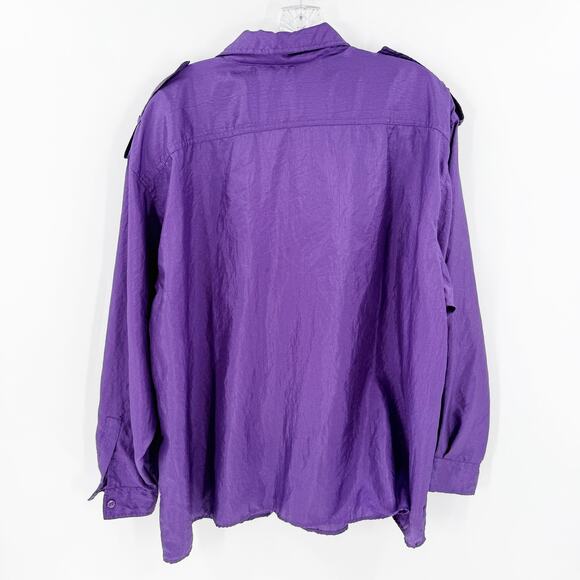 Vintage Ashleigh Morgan Purple Unlined Button Front Blouse Shoulder Pads Size 2X - Picture 2 of 9